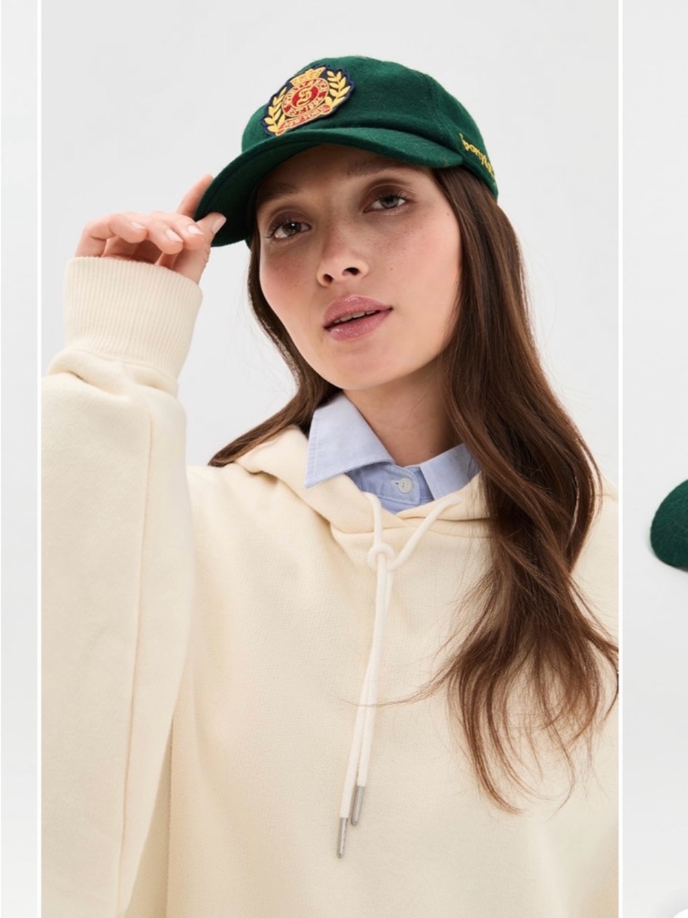 Sporty and Rich- Embroidered Crest Green Wool Baseball Cap